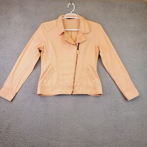 Maurices Linen Jacket Womens Large Orange Full Zip‎ Collared Lace Trim Shirt